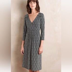 Anthropologie 'Galena' Black & White Midi Dress by Maeve Sz L Beautiful NWT